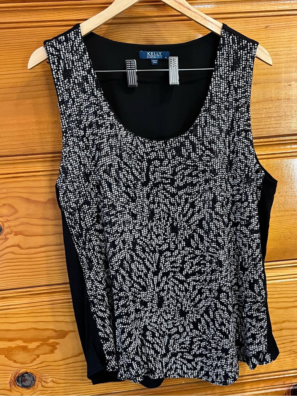 Kelly By Clinton Kelly XL Black Sequin Abstract Sleeveless Scoop Neck Tank Top